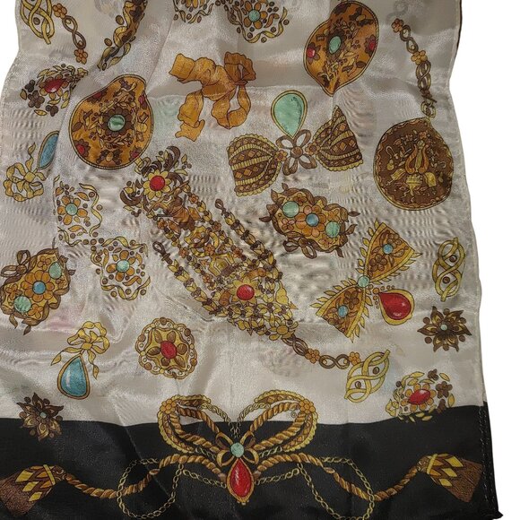 Vintage Jacqueline Ferrar Scarf Jewel Bow Print 50s Style 52 by 10 Silk Blend - Picture 2 of 8